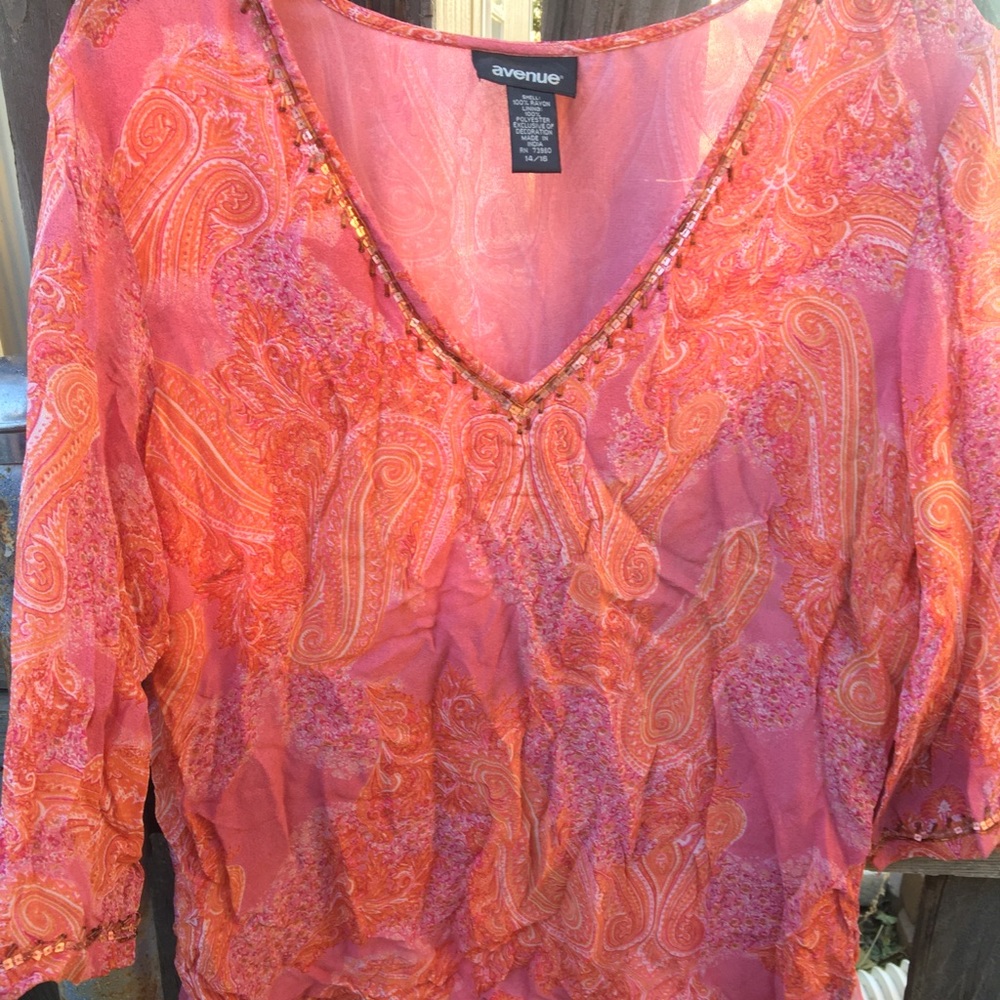 Coral Paisley Blouse w/ Bead Detailing